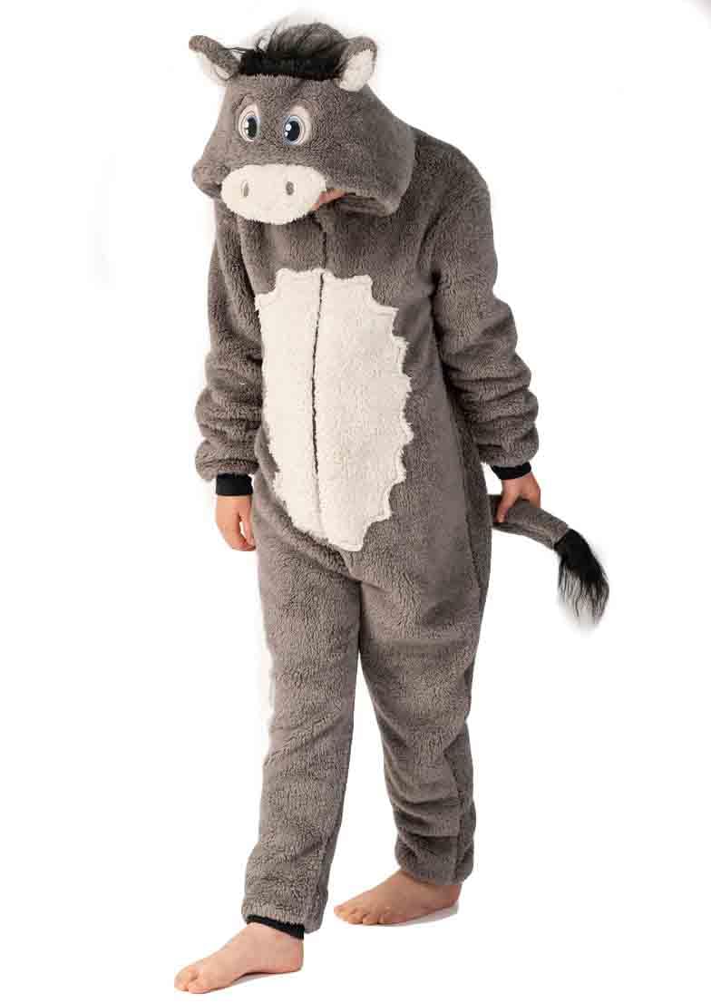 Costume intero da asino per bambini e bambine, in morbido pile, tutto in uno, con coda, taglie da 2 a 13 anni