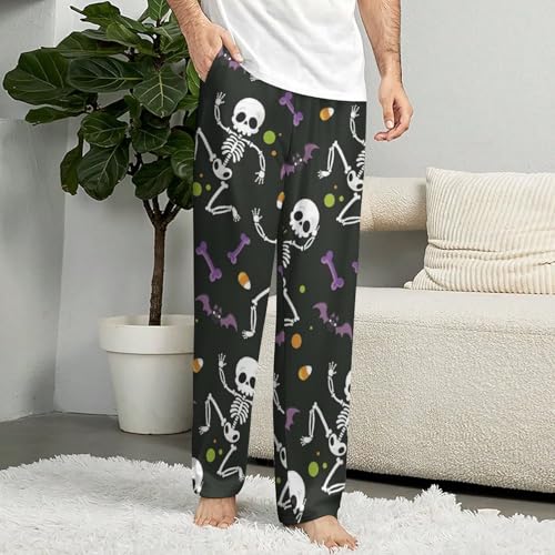 Halloween Dancing Skeletons Men Pajama Pants Print Drawstring Simple Lounge Pant3