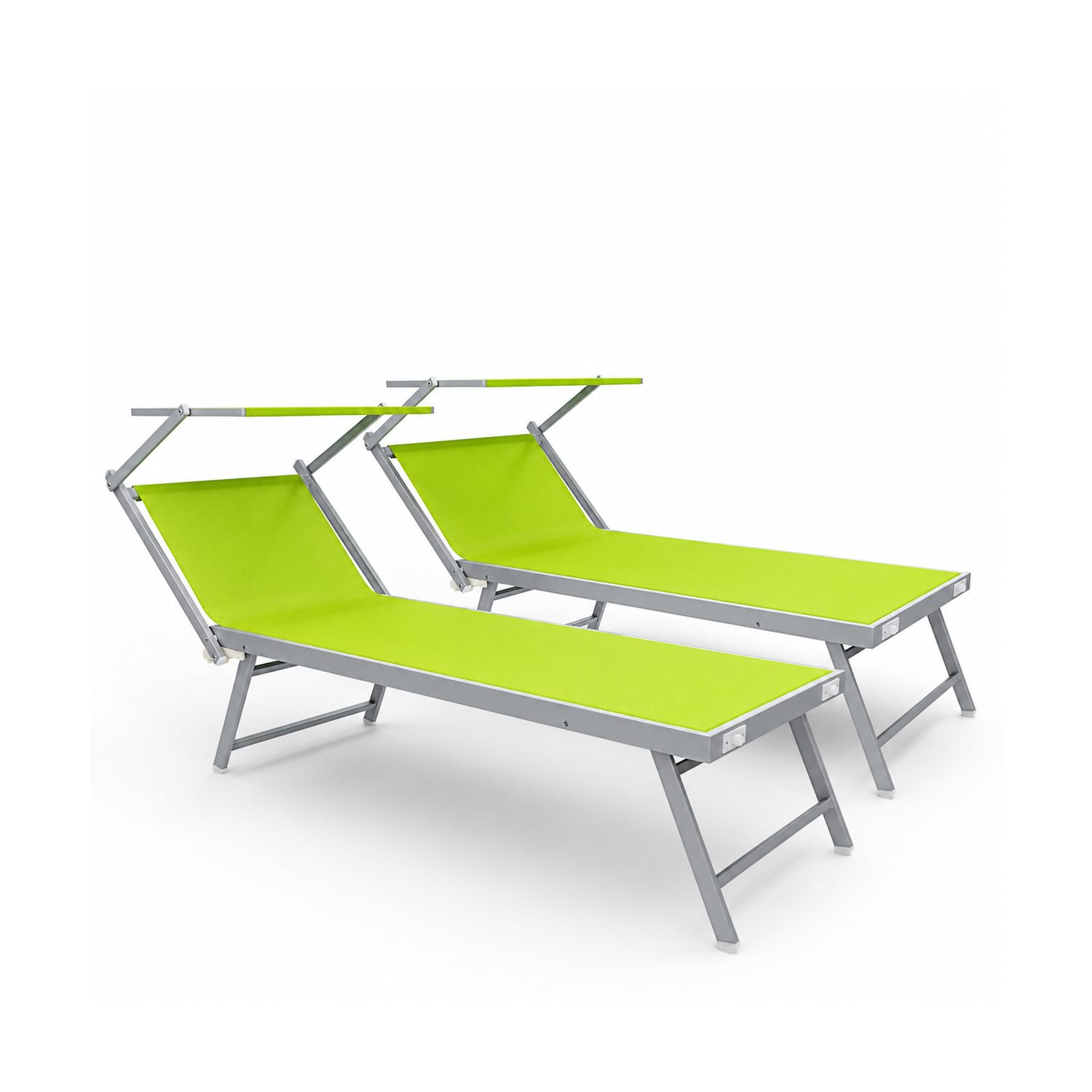 Coppia Di Lettini Prendisole Pieghevole Professionale In Alluminio Tettuccio Orientabile Tettino Parasole Sdraio Lettino Prendi Sole Mare Spiaggia Piscina Giardino 182 x 60 x 38 cm Verde Fluo
