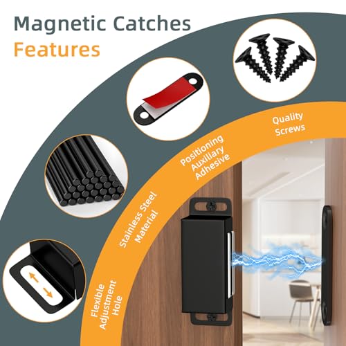 Magnetschnäpper Tür Magnete für Schranktüren Jiayi 4 Stück Magnetverschluss Schrank Magnete Türmagnete für Möbel Edelstahl Schubladen Magnet Türschließer Möbelmagnete Türmagnet Selbstklebend Schwarz