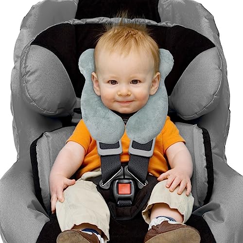 Image of Baby Travel Pillow, Infant Kid's Cushion Soft and Skin Friendly for Car Seat, Pushchair and Stroller (Plush Grey)
