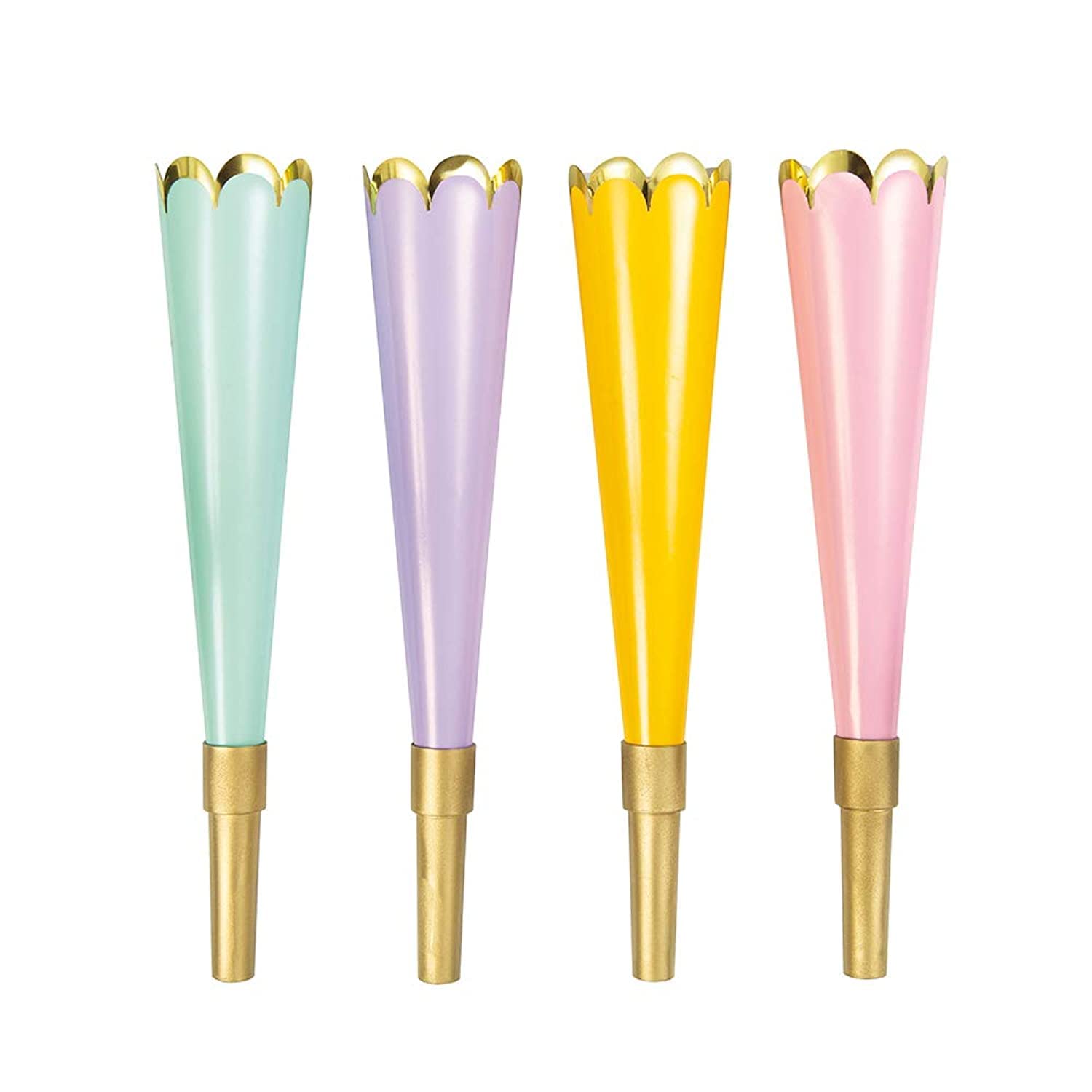 Unique Party 93472 - Pastel and Gold Horn Noisemakers, Pack of 4