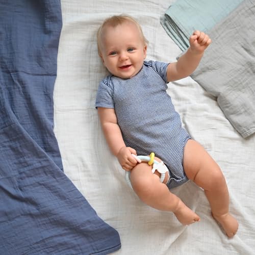 Image of POMISO Muslin Swaddle Blankets for Boys & Girls, Newborn Receiving Blankets, 4 Pack Soft Breathable Baby Swaddles, Large 47x47 Inches, Grey Blue White Green