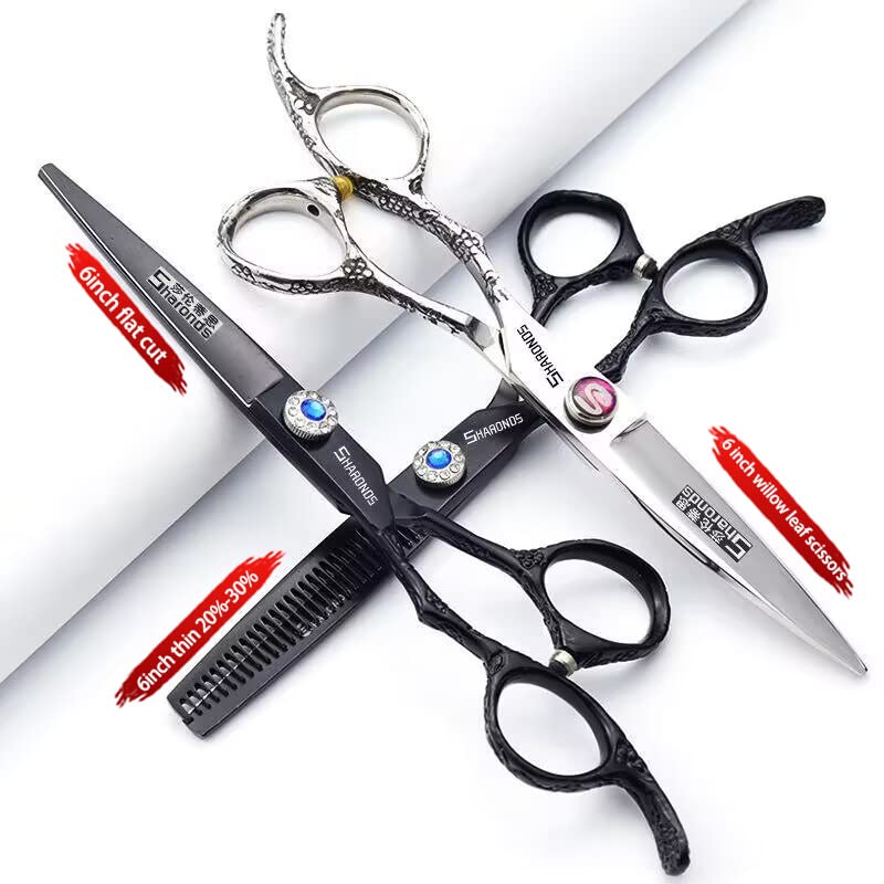 Porfessional Tijeras para cortar el pelo para zurdos, 6 pulgadas, acero inoxidable, tijeras afiladas para cortar el pelo, buenas para peluqueros, hombres, mujeres y niños (juego de 3 piezas)
