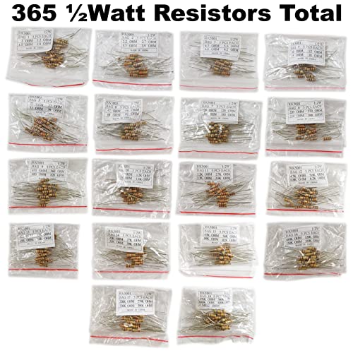 365 Piece Resistor Kit 1/2 Watt In Compartmentalized Cardboard Storage Box - Wide Variety Of Values #TOP1