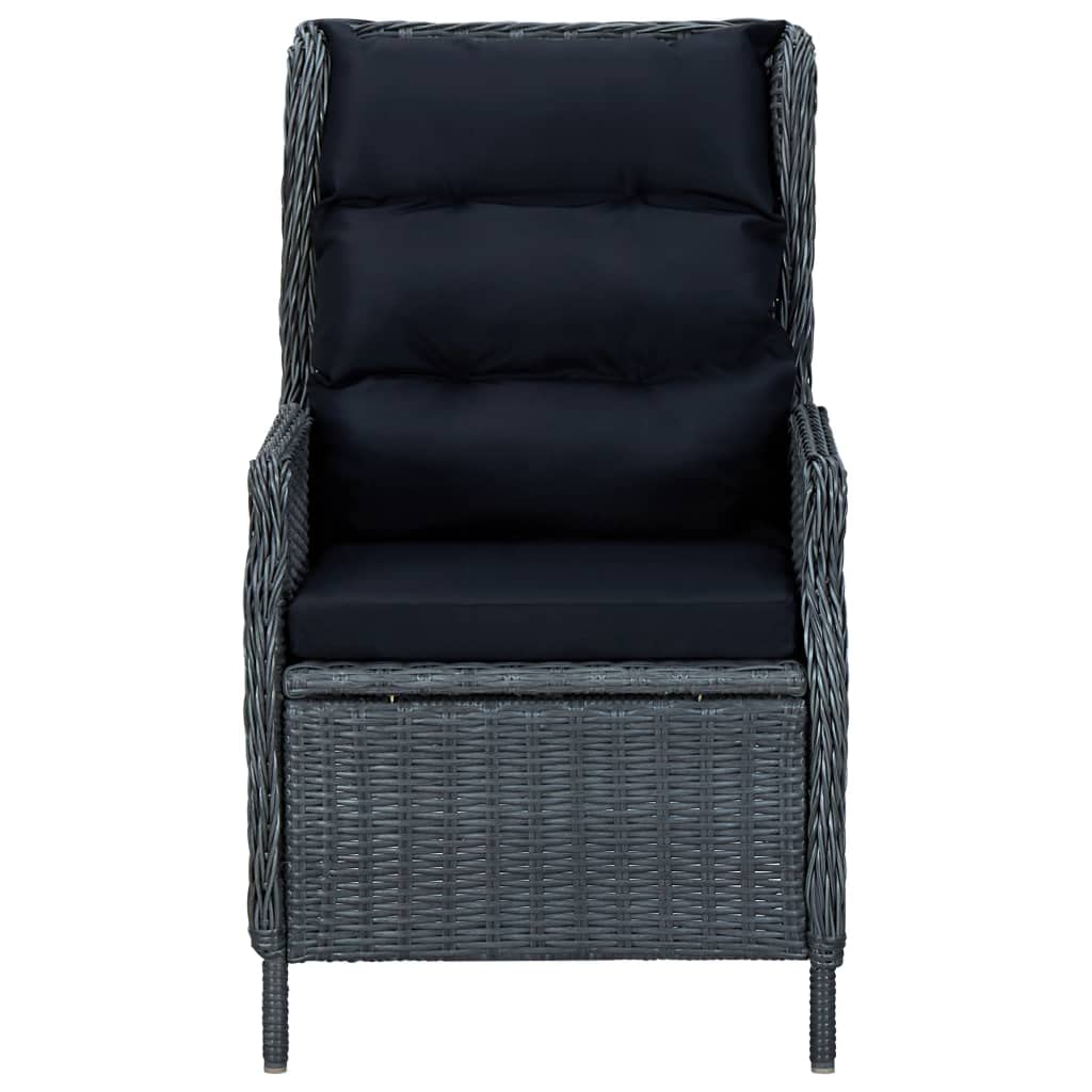 Juego de 9 muebles de jardín de polirratán gris oscuro con 1 mesa de cristal de 200 x 100 cm y 8 sillones de jardín ajustables, incluye cojines para jardín y terraza