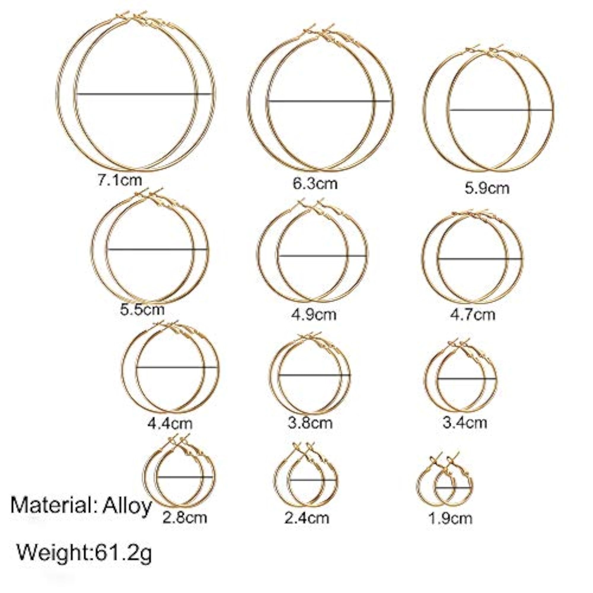 Steampunk Brass Hoop Earrings Set of 12 Pairs - Small to Big