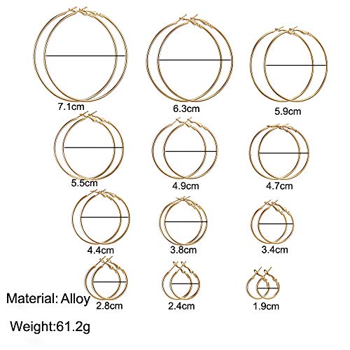 Steampunk Brass Hoop Earrings Set of 12 Pairs - Small to Big