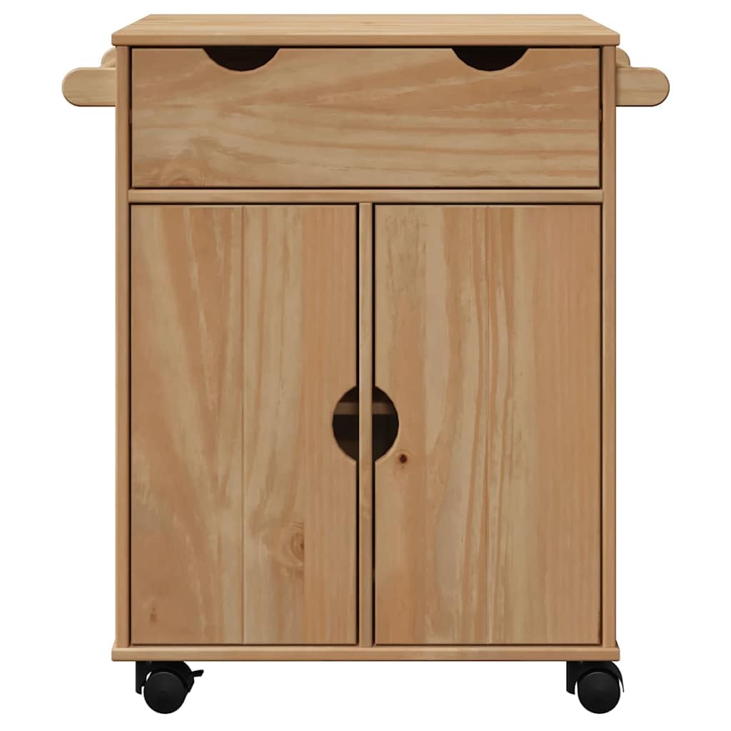 vidaXL Carrito de Cocina, Carro Organizador de Almacenamiento, Carrito de Servicio de Alimentos, Carro de Verduras Bebidas, Madera Maciza de Pino