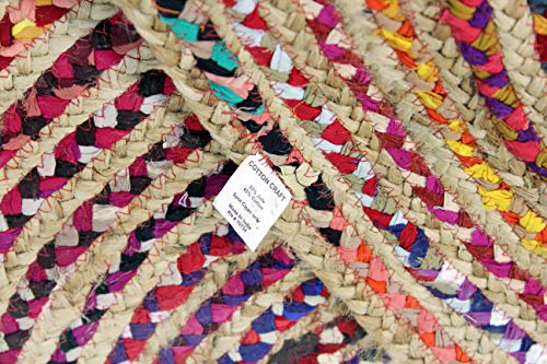 Cotton Craft Jute Chindi Braid Rag Rug - Boho Farmhouse Rustic Area Accent Throw Rug - Handwoven Reversible Natural Recycled Cotton - Living Room Den Study Home Décor Gift - 4 Feet Round - Multi Color #TOP2