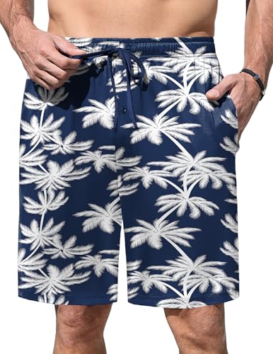 Image of Ekouaer Men's Pajama Shorts Soft Sleepwear Bottoms Elastic Waistband Loungewear Breathable Men Shorts with Pockets