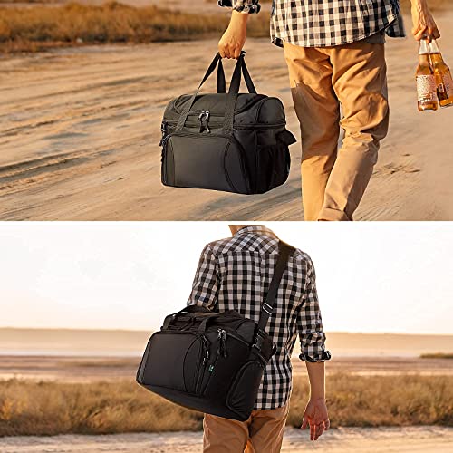 Double Leaves 36 Cans Extra Large Flight Attendant Lunch Bag Crew Cooler, Insulated Lunch Bag For Men Lunch Box Travel Cooler Bag Soft Luggage Pilot For Work Camping Sports Picnic Black By F40C4Tmp #TOP2