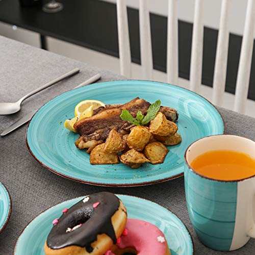 Vancasso Stoneware Dinnerware Set, Bella 32 Pieces Service For 8 Stoneware Dinner Set With Dinner Plates, Salad Plates, Bowls, Mugs, Microwave Dishwasher Safe - Teal #TOP7