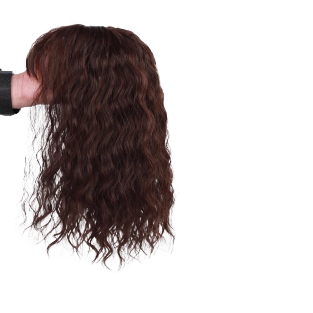Clip in Toppers Long Curly Synthetic Hair Wiglet Hairpiece for Women Daily Life (Dark brown,35cm)