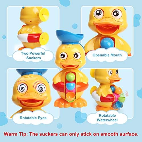 Sitodier Bath Toys for Baby 2 3 Years Old, Toddler Duck Bathtub Toys for 18 months with Rotatable Waterwheel & Eyes /Strong Suction Cups /Water Scoop, Fun Bathroom Toys for Boys Girls 2-4 Years