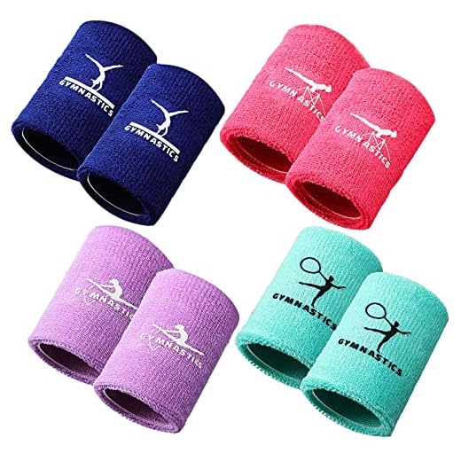 4 Pairs Sports Wristbands for Kids Colorful Kids Wrist Sweatbands Polyester Cotton Wrist Bands Sweat Band for Wrist Gymnastic Wristbands for Girls Youth Boys Tennis Basketball Golf, 3.15 x 3.94 Inch