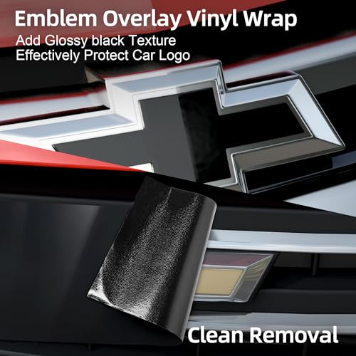 Image of 6 PCS Emblem Wrap Kit Compatible with Bowtie Logo Wrap Car Stickers, 11.8'' x 4.3'' Cut-Your-Own Emblem Overlay DIY Decals for Chevy, Gloss Black with Tool Kits