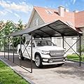 Kurapika 12x22 FT Metal Carport with Reinforced Base Outdoor Heavy Duty Car Port with Galvanized Steel Roof, Garage Car Shelter, Multi-Purpose Carports for Car, Truck and Boats