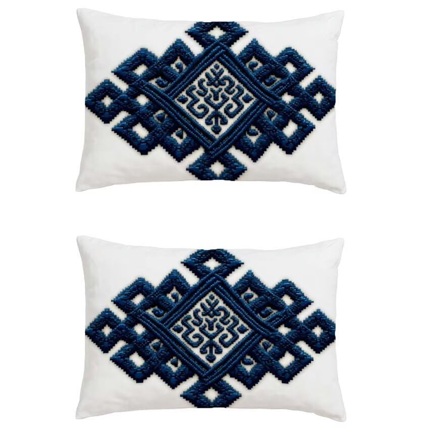 Housse de coussin 60x80cm imperméable bleu marine taie oreiller extérieur lin grand format