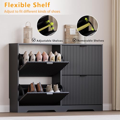 Image of BORNOON Large Shoe Cabinet for Entryway, Shoe Rack Cabinet with 4 Flip Drawer and Adjustable Shelves for Small Apartment, Foyer