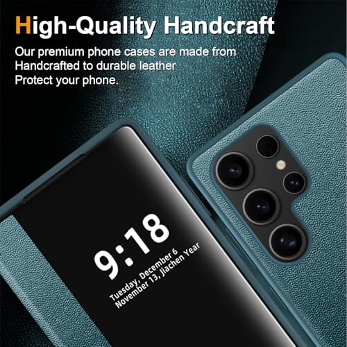 Image of Flip Case for Samsung Galaxy S25 Ultra Case S View, Frosted Translucent Window Clear View Folio Protective Phone Case, 360 Degree Full Body Shockproof Flip Cover Case for Samsung S25 Ultra 5G (Green)
