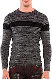 Schmal geschnitten Cipo & Baxx Herren-Pullover-Meliert-Rundhals-Strickpullover-Langarm-Winter-Sweatshirt-Pulli Anthracite XL