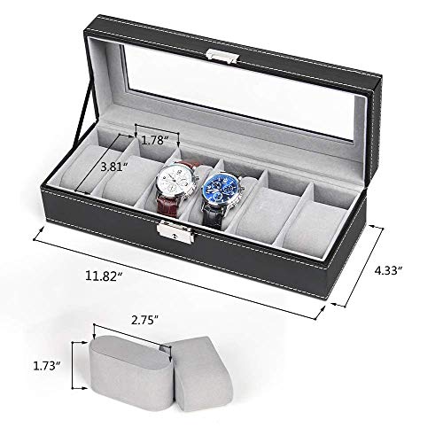 NEX-6-Slot-Leather-Watch-Box-Display-Case-Organizer-Glass-Jewelry-Storage-Black