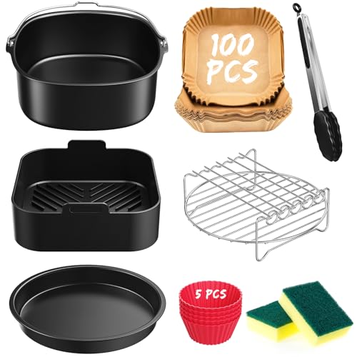 22CM Accessoires Air Fryer pour Philips 2000 Série 6,2L NA230, 7,2L, Ninja MAX PRO 6,2L AF180EU, Cosori Turbo Blaze 5,5L 6L 6,2L, 8PCS Réutilisable Silicone...
