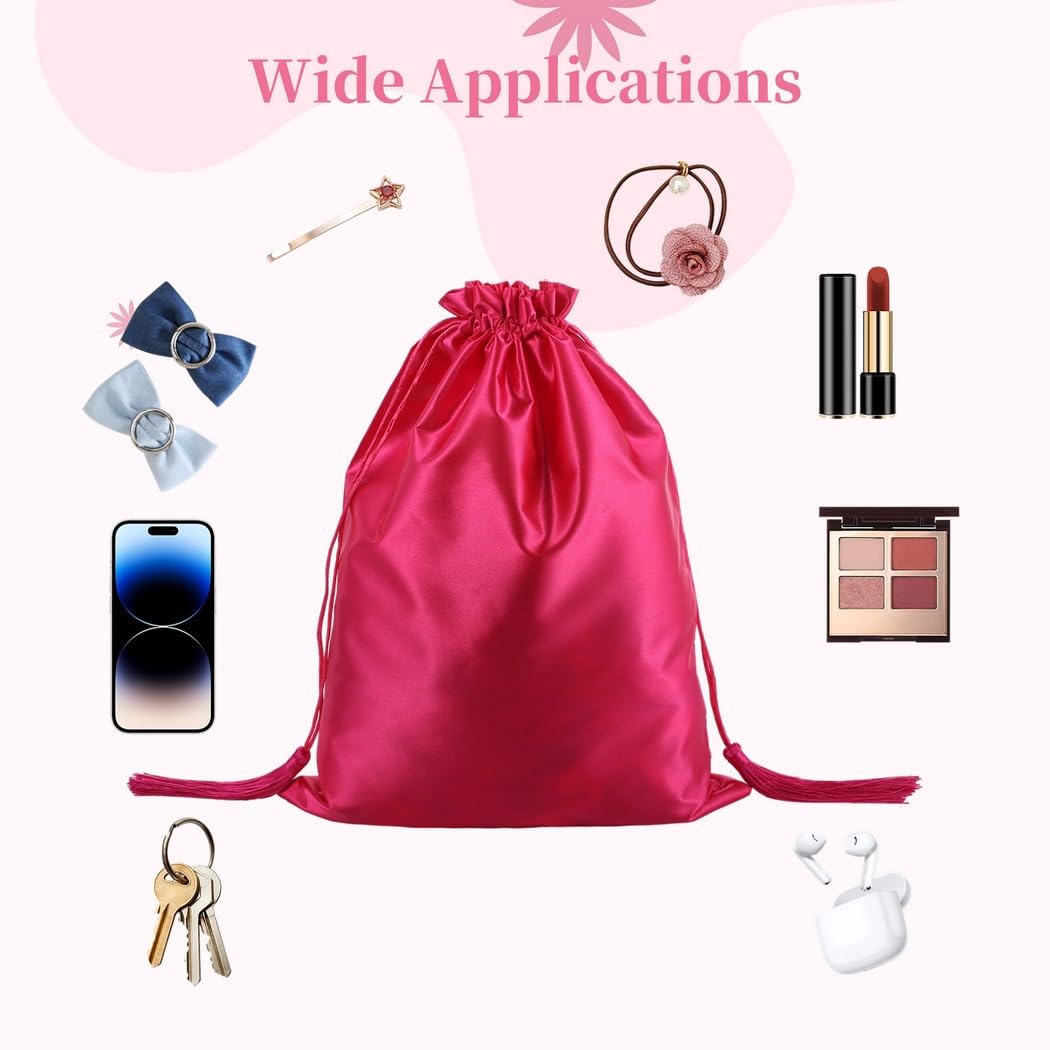 Satin-Perückentaschen, mit Kordelzug-Verschluss für Perücken, Haarverlängerungen und Haarwerkzeuge, Satin-Seide, Haaraufbewahrungstaschen für Reisen, Zuhause, Salon, 12 Stück