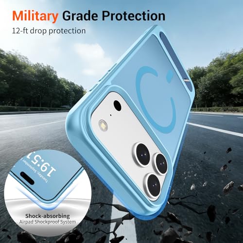 Image of SUPFINE Magnetic for iPhone 17 Pro Case Translucent Matte Phone Cover | (Built-in Invisible Kickstand)(Compatible with MagSafe)(Military Grade Drop Protection) Candy Blue