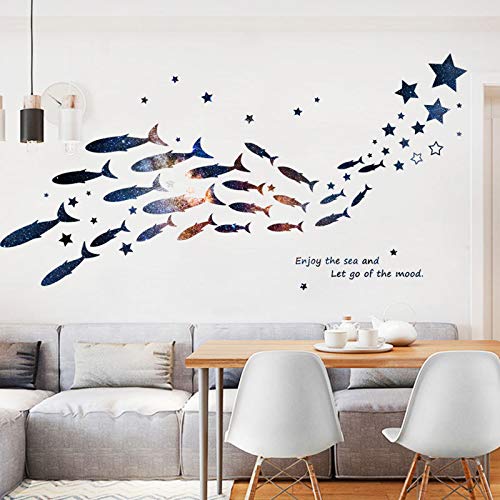 ブルーゴールドい魚の群れ ウォールステッカー 海の動物 海の生き物 魚 クジラ インテリア クジラ 浴室 シール かわいい 壁紙 海diy 壁紙シール はがせる おしゃれ 北欧 幼稚園 保育園 子供部屋 インテリア 壁 装飾120*61cm