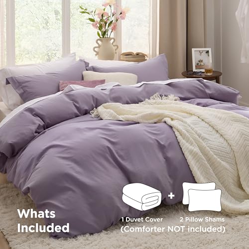 Image of Bedsure Grayish Purple Duvet Cover King Size - 3 Pieces Prewashed Cotton-Like Polyester Extra Soft Bedding Set, Includes 1 Duvet Cover 104x90 Inches with Zipper Closure & 2 Pillow Shams, No Comforter