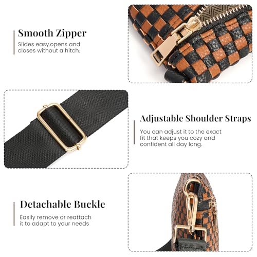 Image of Woven Crossbody Bags For Women, Checkered PU Waist Pack Travel Sling Bag