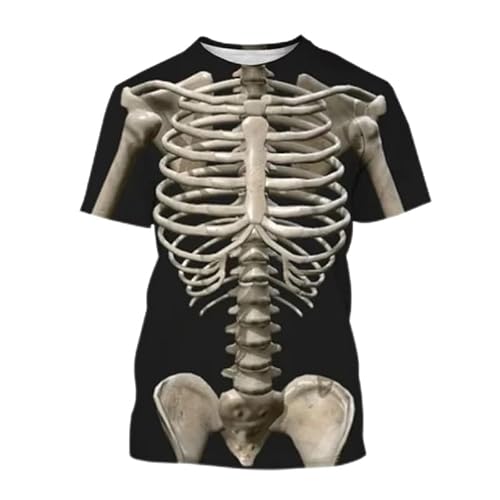Huazomeehzm Men's # 3 3D Printed Skeleton Internal Organs T-Shirt Wo Casual Round Neck Short Sleeve Tees Top Streetwear Oversized T-Shirts
