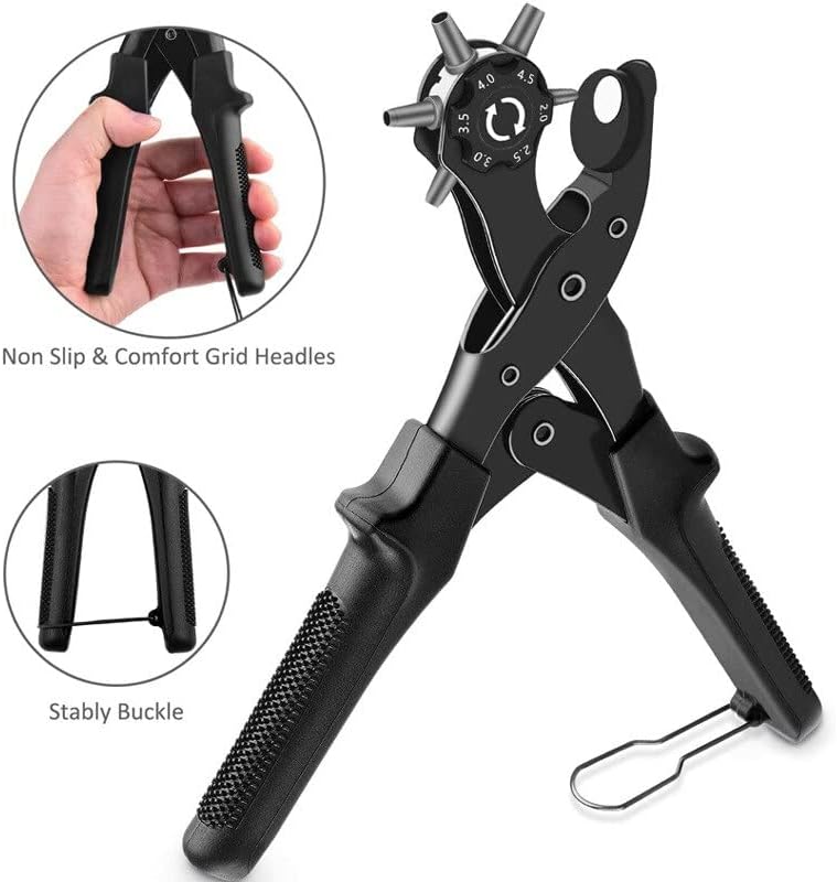 Multifunctional Belt Hole Pliers Heavy Revolver Hole Pliers Lever Gear Punch Belt Leather Puncher Household Tool - (Color: Black)