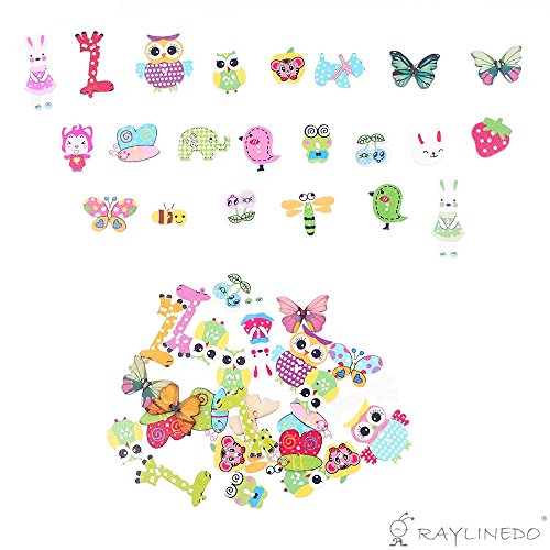 Raylinedo® About 50Pcs Buttons Multi Color Beautiful Cute Multi Shape Delicate Wood Buttons Diy Buttons For Sewing And Crafting #TOP4