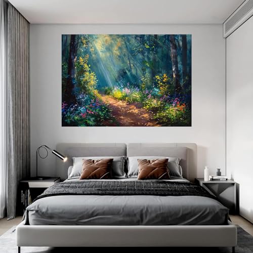 Oeuvre de peinture de paysage forestier WODJEM decoration murale salon 70x100cm - 3