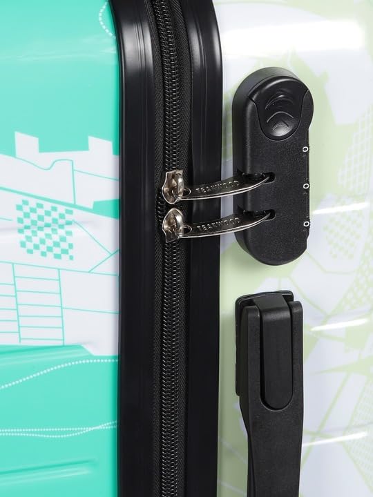 Image of TEAKWOOD LEATHERS Twin Printed 360 Degree Rotation Hard Cabin Trolley Bag (Green, Small)