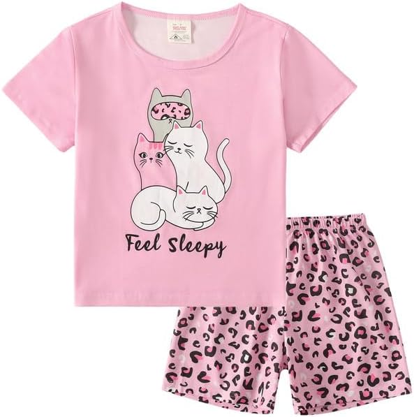 MyFav Big Girls Summer Pajama Set Heart Shape Printed Cute Sleepwear Shorts - Image 6