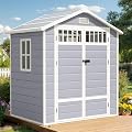DWVO 6x4.4 FT Outdoor Storage Shed, All-Weather Resin Plastic Storage Shed with Windows, Slanted Roof, Raised Floor, 118 cu.ft Capacity for Garden Tools & Equipment, Ideal for Backyard & Garden, Gray