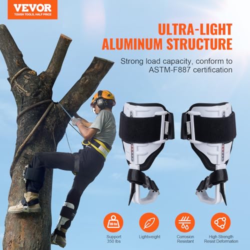 Image of VEVOR Tree Climbing Spikes, 1 Pair Height-Adjustable Climbing Spurs, 350lbs Load Capacity Tree Climbing Gear with Straps, Arborist Equipment for Climbers, Hunting, Fruit Picking