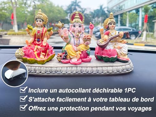 Estatua Hindu Ganesh Lakshmi Saraswati Polystone 3.9" miniatura 3