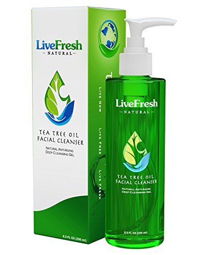 LiveFresh Natural Tea Tree Oil Facial Cleanser - Large 8.5 oz - Natural Anti-Aging Deep Cleansing Gel