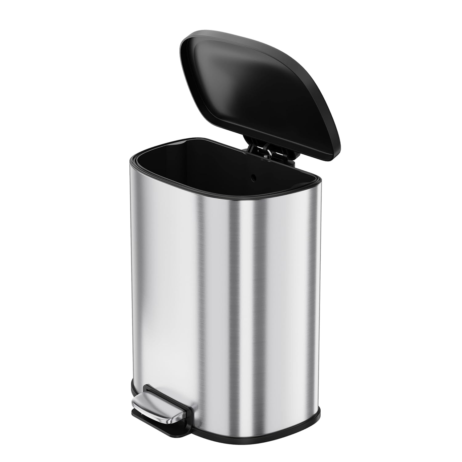 50L 13 2 Gallon D-Shaped Stainless Steel Step Trash Can Soft-Close Lid Removable Inner Bin Fingerprint Resistant Space-Saving