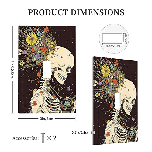Skull Floral Skeleton Light Switch Cover 1 Gang Single Toggle Outlet Wall Plate Cover Faceplate Halloween Gothic Human Daisy Flower Universe Galaxy Moon Bohemia Hippie Art Bathroom Bohemian Decor #TOP4