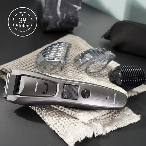 Panasonic ER-GB80-H503 Bart-, Haar- & Körperschneider für Männer, tragbarer kabelloser, wasserdichter Trimmer, 39 Längen, 3 Aufsätze, Präzisions-Trimmer, kabellos & kabelgebunden, Dunkelsilber