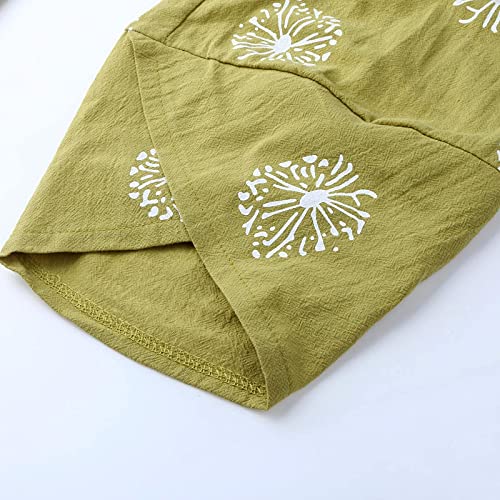 Image of Cotton Linen Capri Pants for Women 2025 Casual Printed Cropped Palazzo Pants Elastic Waist Lounge Baggy Trousers