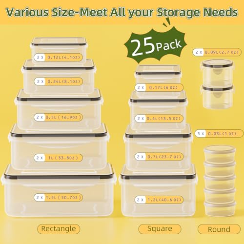 Image of 50 PCS Food Storage Containers with Lids Airtight (25 Lids & 25 Containers)