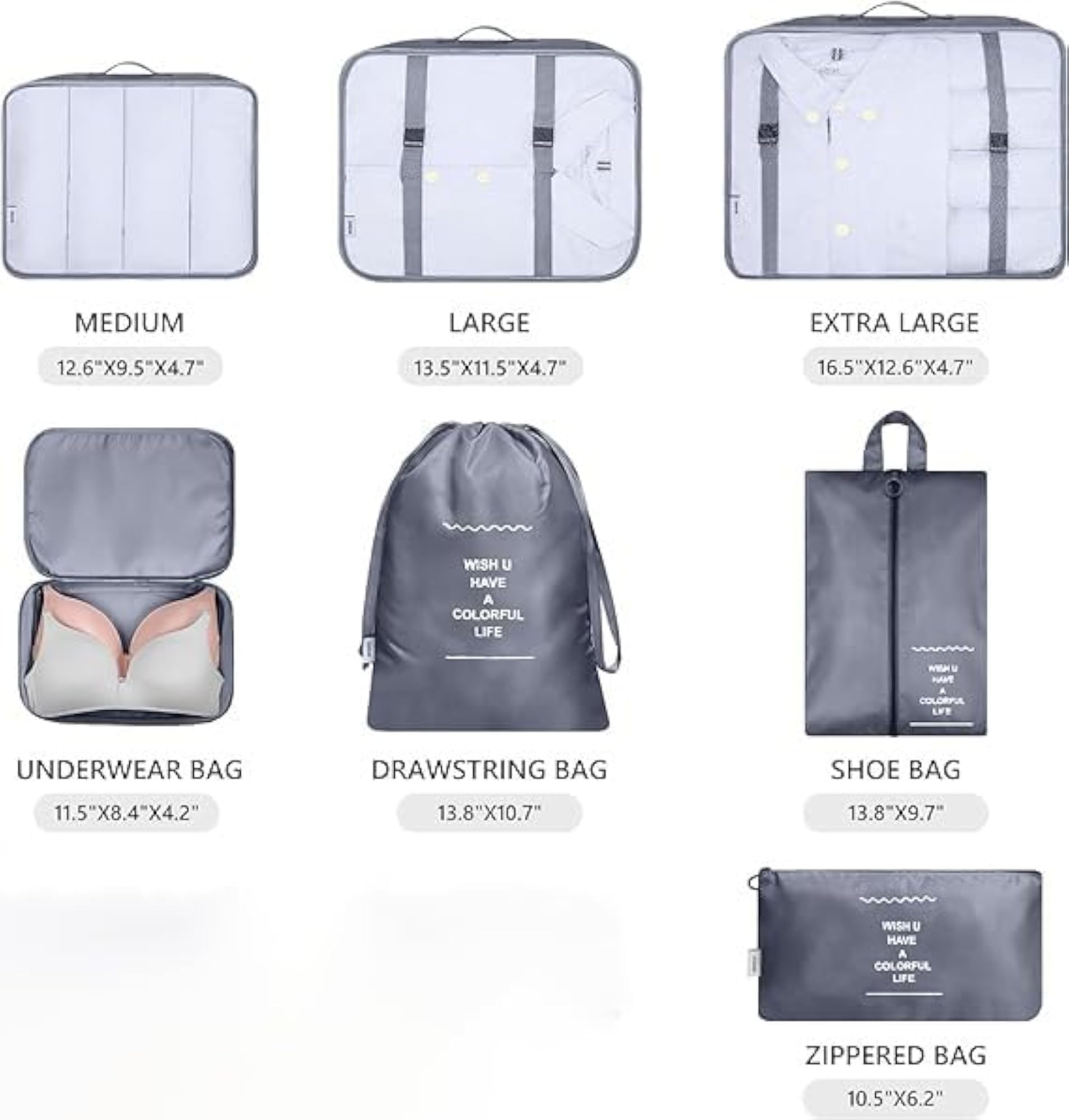 7pcs Packing Cubes Travel Organizer Set with Laundry Bag
