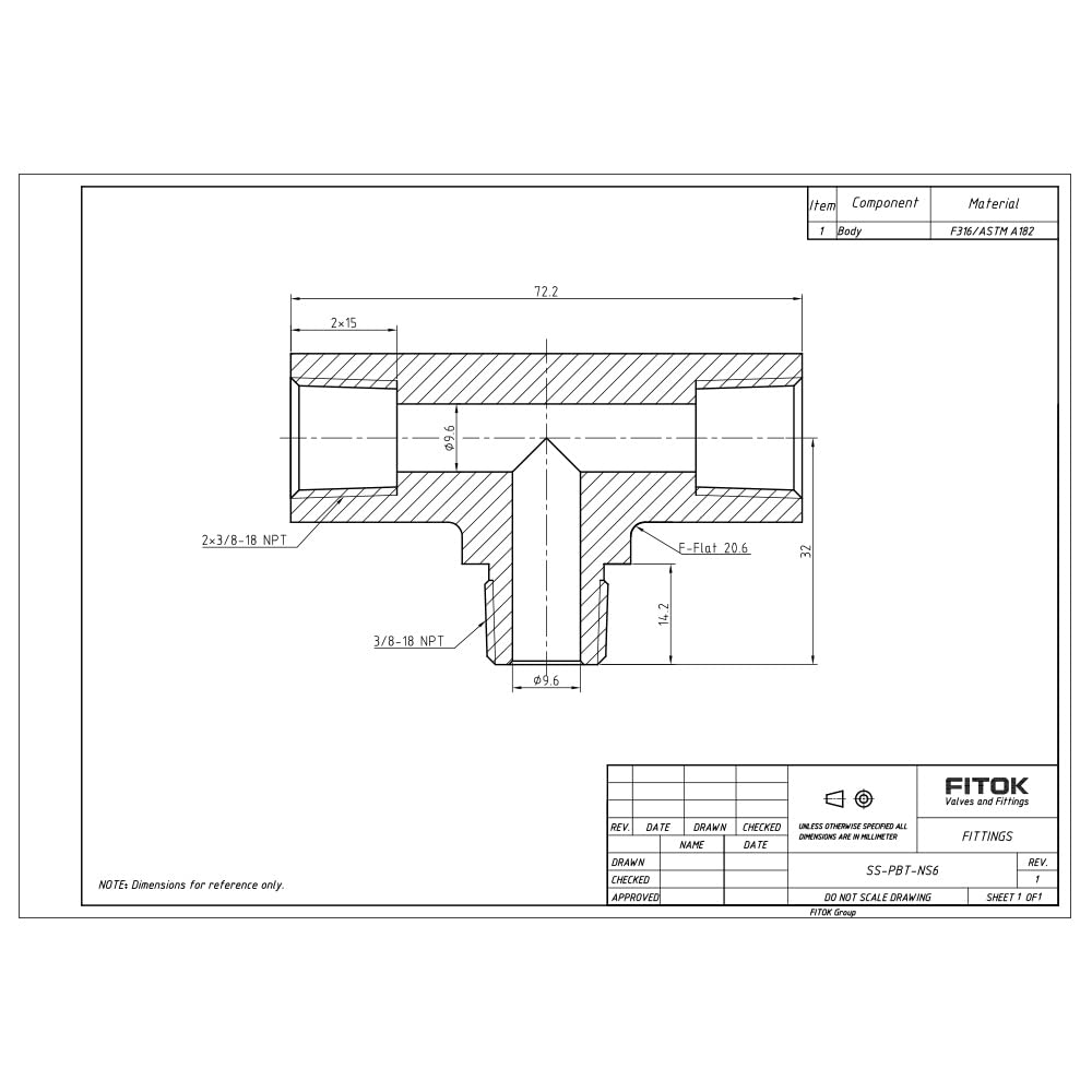 FITOK 316 Stainless Steel Pipe Fitting Male Branch Tee 3/8'' Female NPT × Female NPT × Male NPT, 5600 PSI, SS-PBT-NS6